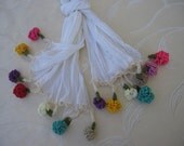 scarf  White Turkish Turkey  Anatolian Yemeni cotton gauze hand woven handmade crochet scarf Belt  Headband  Bandana / Dreadlocks gift her