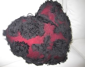 gothic Heart fashion pillow valentines day sale 2012 trend heart decor red and black chiffon ruffle heart pillow (with silicon insert )