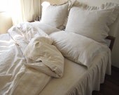 Turkish traditional  ruffled Linen Queen duvet cover with 2 pillow cases 2 euro shams 1 dust ruffle 6 pcs Bedding set Odemis fabric