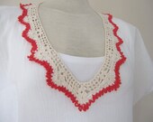 caftan Beach dress, swimsuit cover up, off white natural cotton Swimwear coverups- dragonfly - Turkey-crochet lace collar