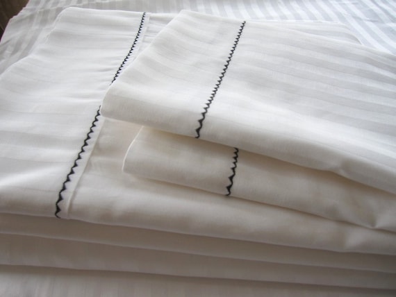 White bed queen sheet sets one fitted one flat loose sheet 2 pillow cases-comforter cover-cotton jacquard stripe made to order size