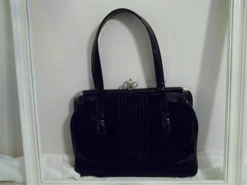 Black Patent Leather Purse 50s 60s Retro Vintage