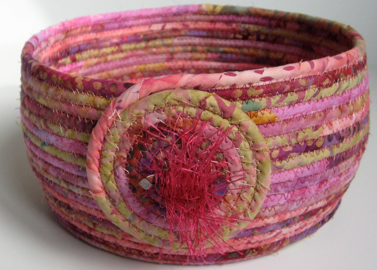 Coiled Rope Basket Bowl Pink Cottage Chic Decor Mother's Day Coiled