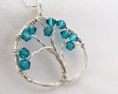 December Birthstone Necklace, Blue Zircon Tree of Life Pendant