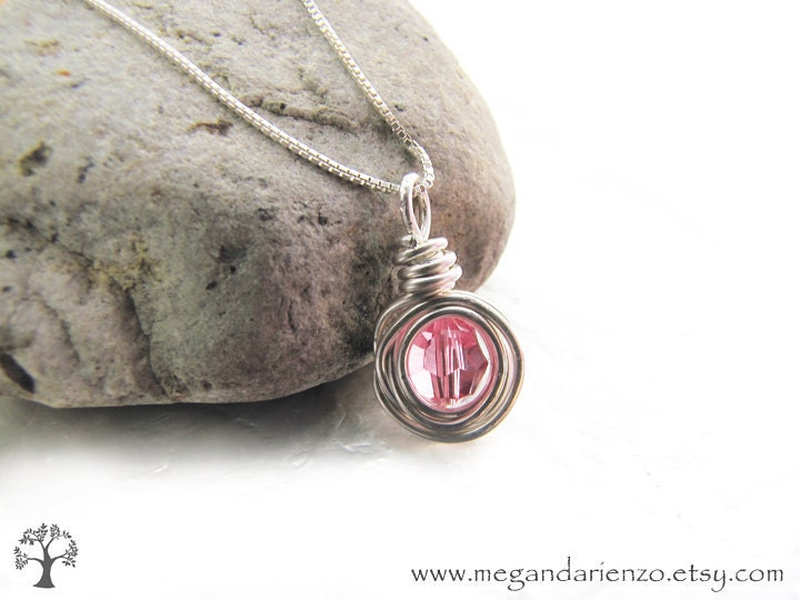 Rose Pink  / October Birthstone Necklace - simplicity - Swarovski Crystal and Argentium Silver