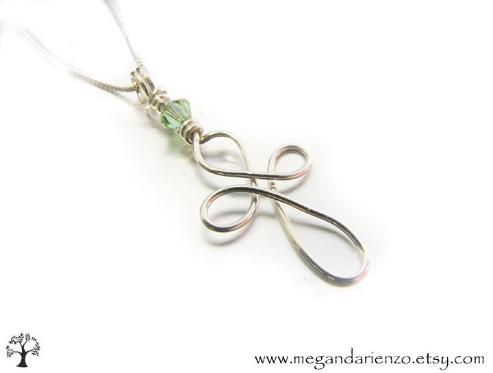 Peridot Celtic Cross Necklace,  August Birthstone Cross