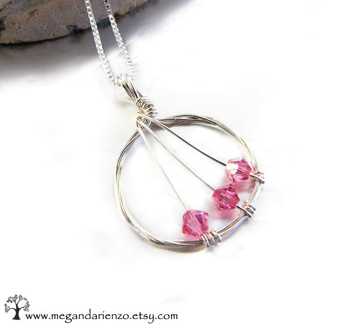 October Birthstone, Rose Crystal 3 wishes Necklace with Personalized card