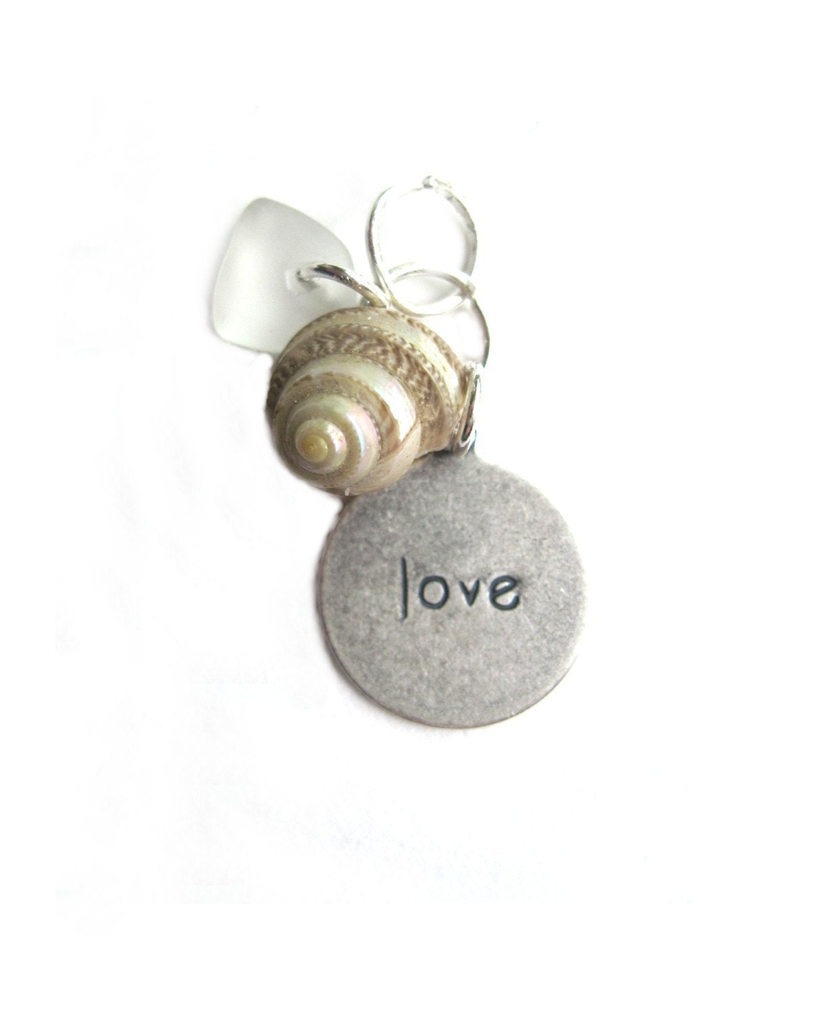 Etsy Wedding Jewelry, LOVE Charm, Shell, Sea Glass Pendant Symbolizing Everlasting Love, Beach Wedding, Bridal Party Gift, Wedding Favor