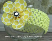 Yellow Polka Dot Petal Flower Girls Hair Bow Great for Spring and Summer