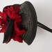 Couture black and red burlesque mini hat straw with vintage flowers on aliceband