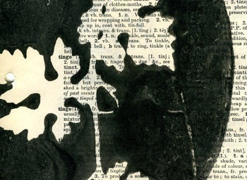 tinge, monotype on vintage dictionary sheet, ooak