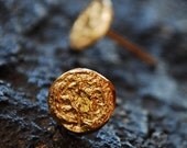 Gold Stud Earrings 24 karat plated wedding jewelry, bridal, brides earrings, textured, signature style, unique design, flat earrings
