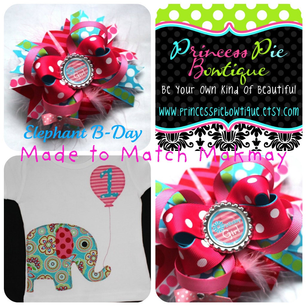 Made To Match Makmay Elephant Birthday Shirt Layered Stacked Marabou Bow