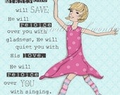 Zephaniah Girl blonde hair scripture art print - children's room art - girl's nursery decor