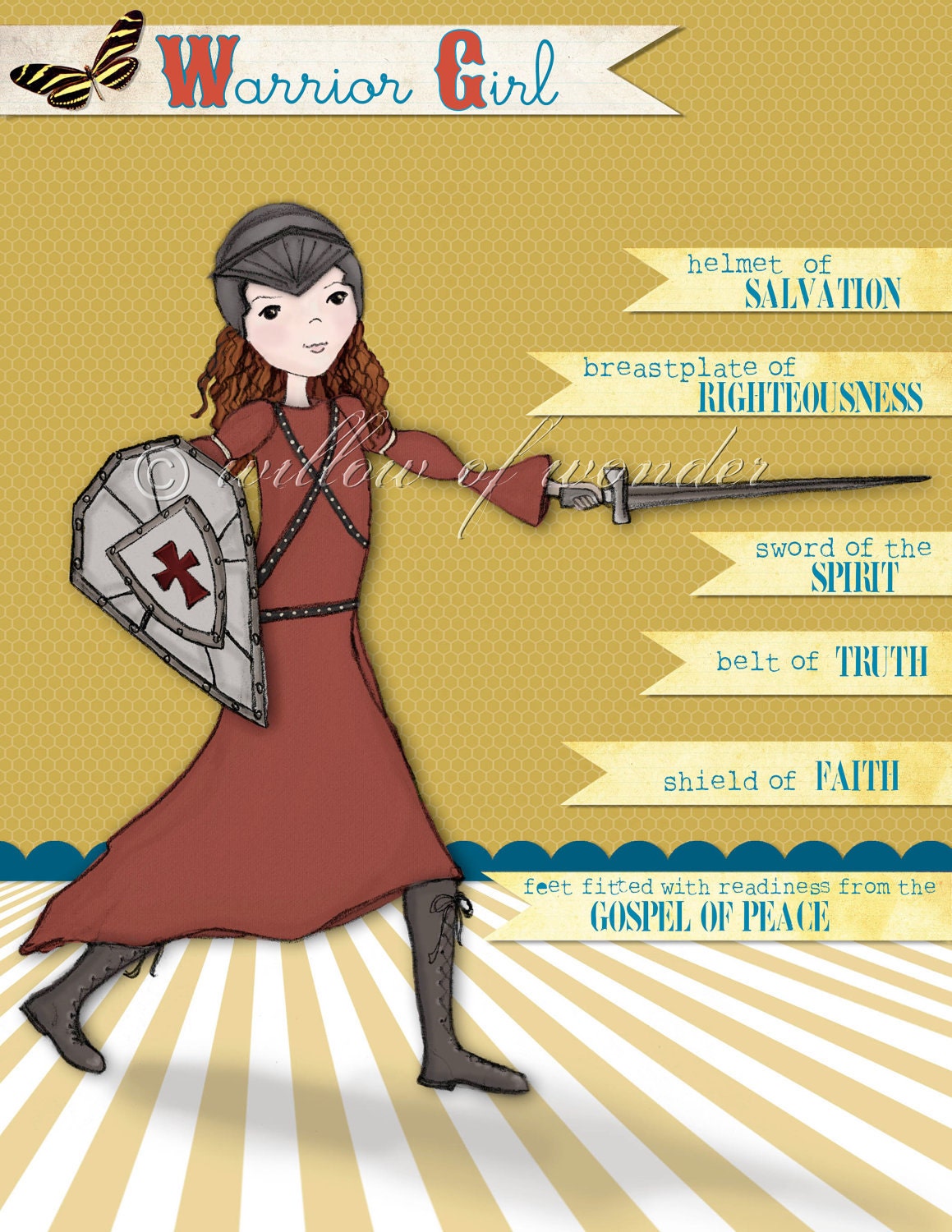 Scripture Art - Warrior Girl - Redhead - Armor of God print