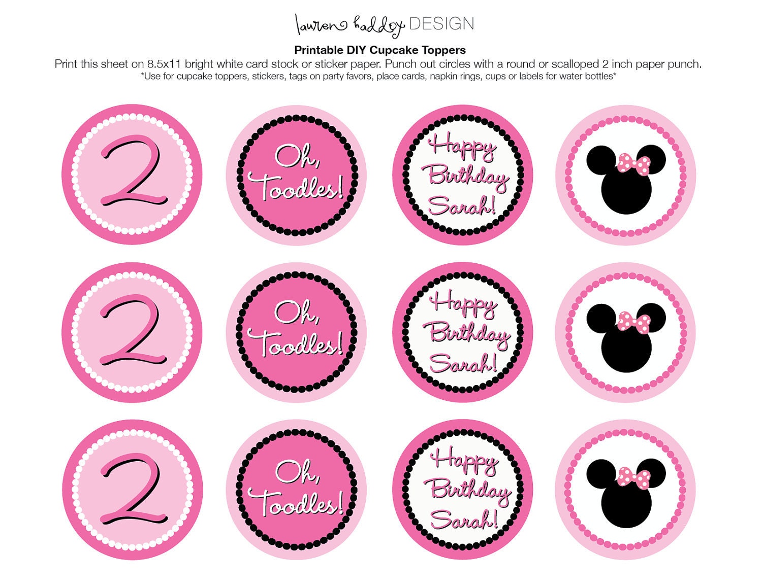 DIY Printable Minnie Mouse Cupcake Toppers