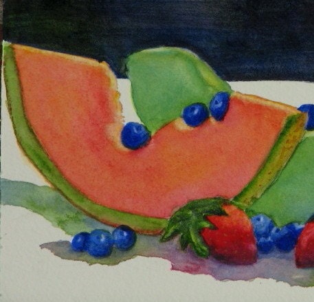 Original Painting, Barbara Rosenzweig, Etsy, Colorful Fruit Morning Coffee Still Life Kitchen Gift for Her