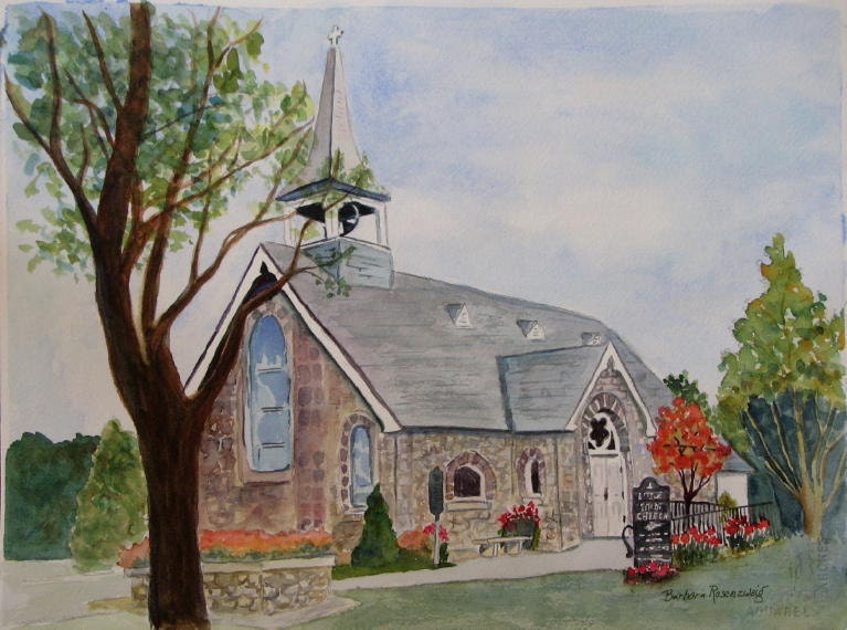 Stone Church Painting, Mackinac Island Michigan, Art Print Reproduction of Original Watercolor, Americana, Etsy, Barbara Rosenzweig