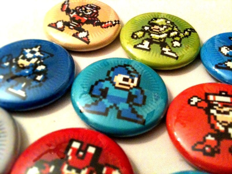 MEGAMAN 3 - a pinback button set  (vintage 8 bit Nintendo video game characters)