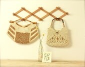 vintage macrame purse 1970s bamboo handle