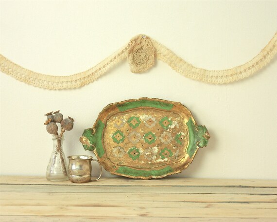 vintage florentine italian wooden tray