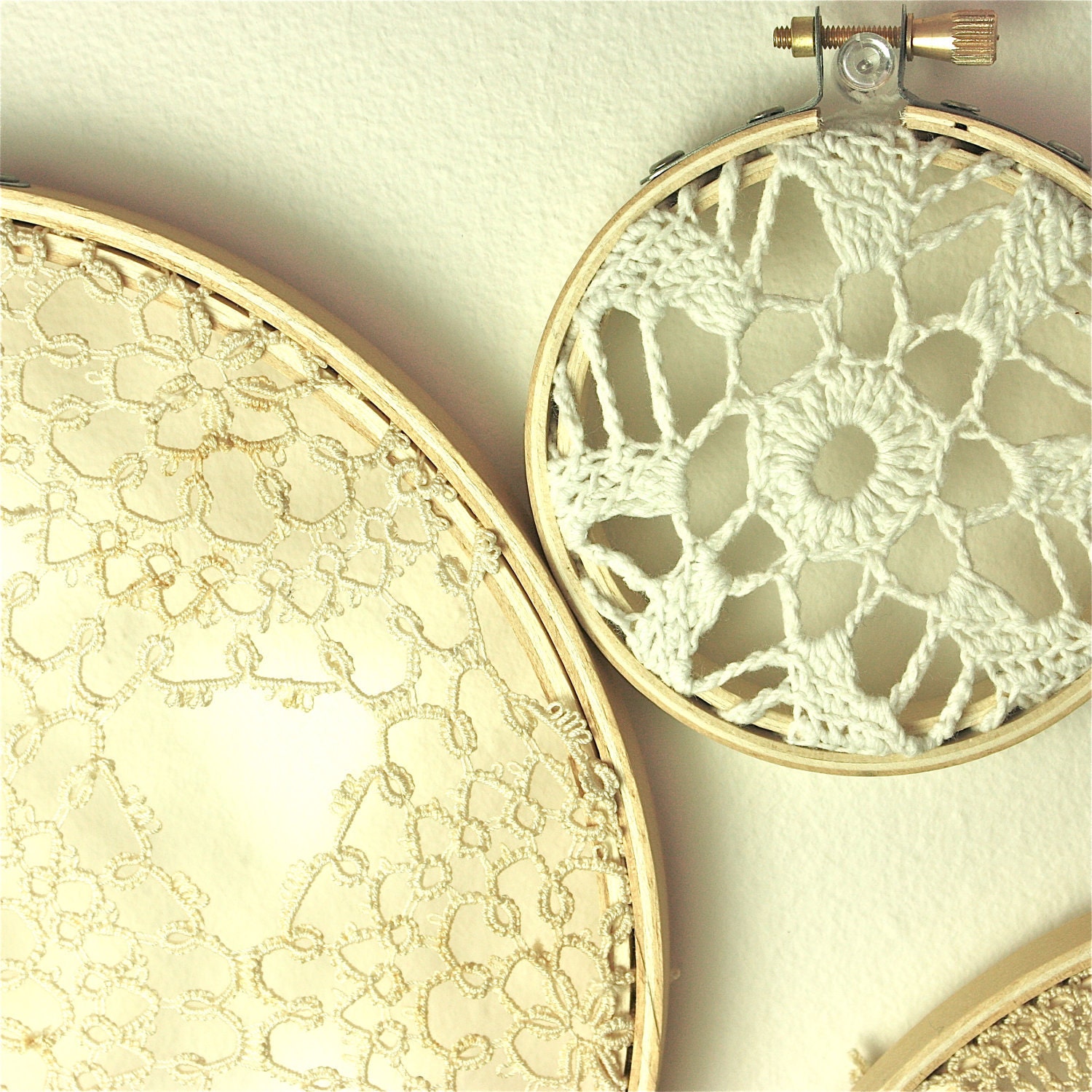 instant collection of vintage crochet doilies in embroidery hoops