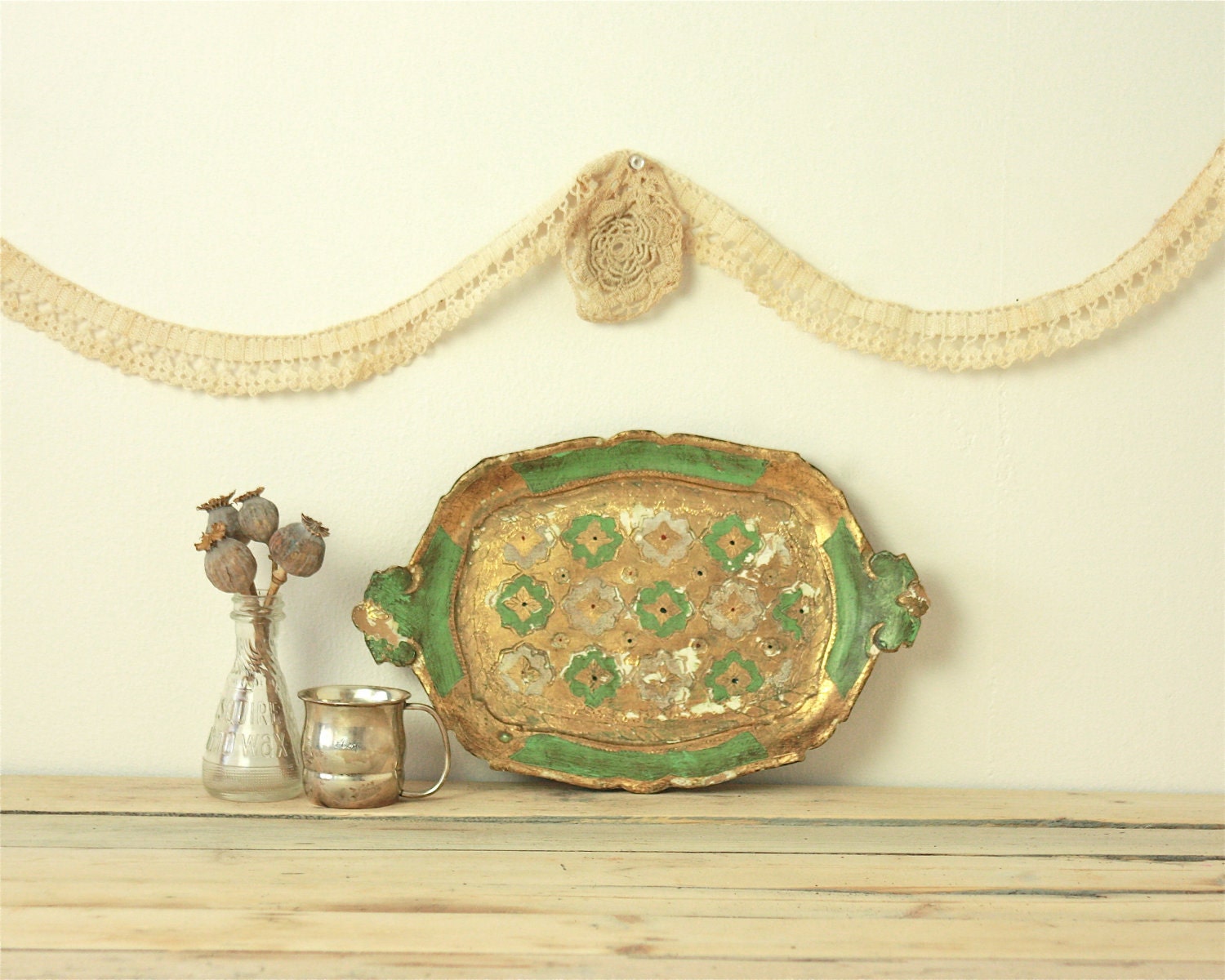 vintage florentine italian wooden tray