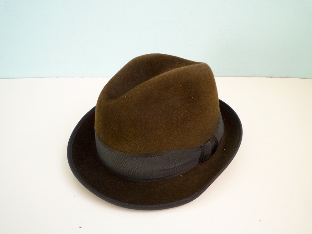 Vintage French Fedora Hat Brown and Black