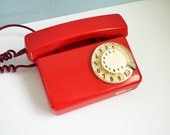 Vintage Red Phone Dial Rotary Telephone White Dial