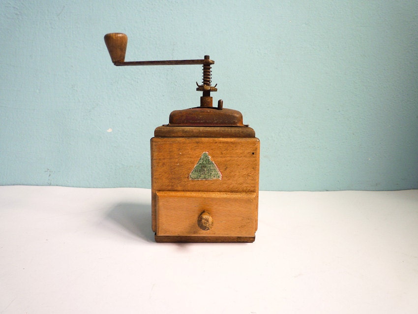 Vintage wooden coffee mill grinder burgundy cayenne wood
