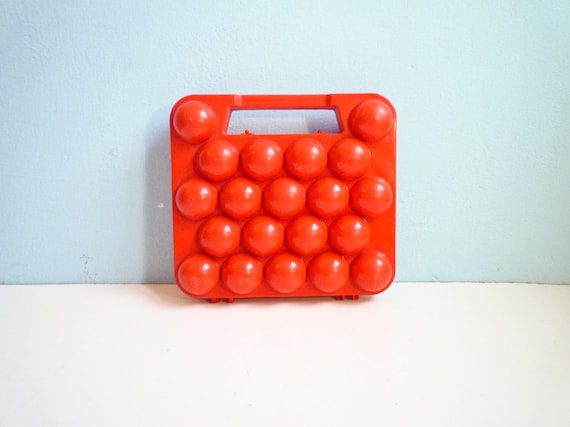 Vintage egg basket box tin red plastic ooak 20 eggs