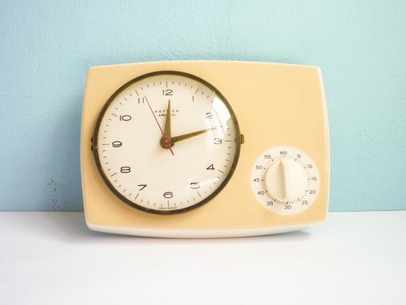 Vintage Kitchen Wall Clock with timer porcelain ceramic 50s 60s