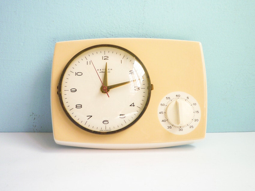 Vintage Kitchen Wall Clock with timer porcelain ceramic 50s 60s