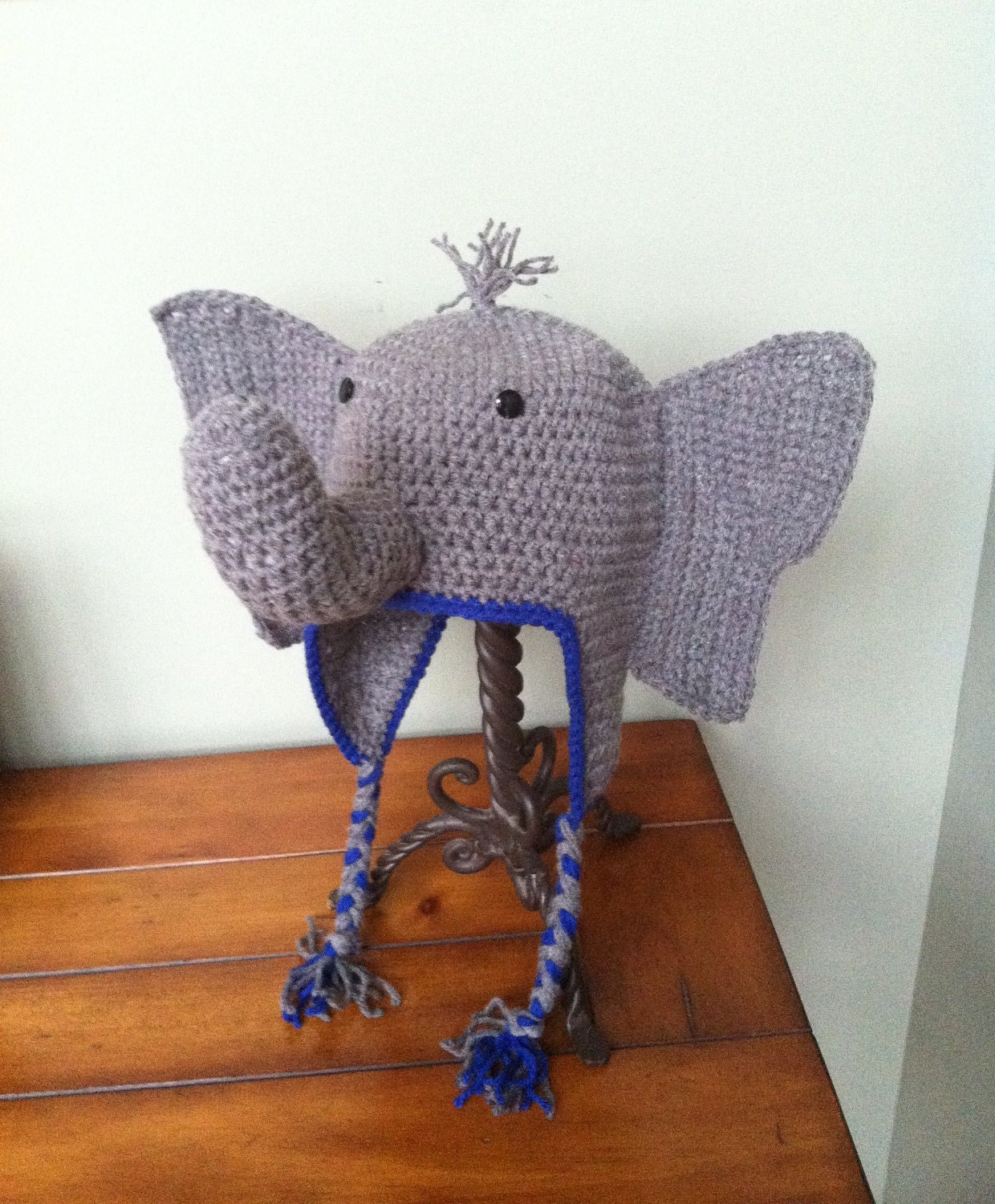 Custom Crochet Elephant Hat with Flower or Tuft, Earflaps, and Braids ((YOU CHOOSE SIZE Newborn-Adult))