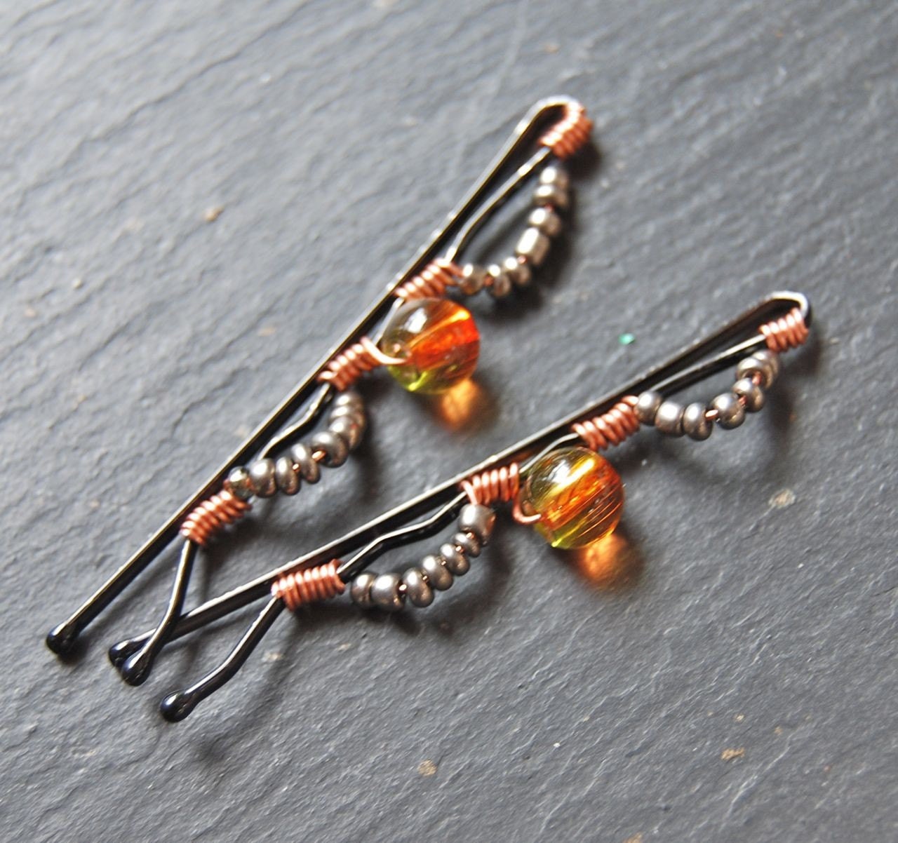 Bobby Pins  Tigers Eye wire wrapped  hair accessory Fashion LoveandCherish
