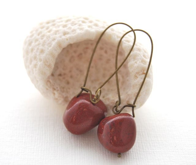 Earrings Red Jasper  Brass Dangle BohoLoveandCherish