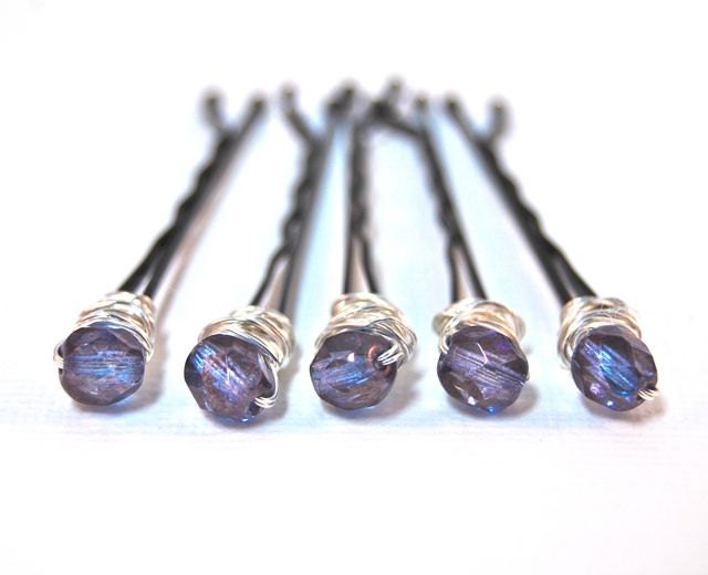 Amethyst Fire Polished Bobby Pins Wire Wrapped Hair Accessory Fashion - LoveandCherish