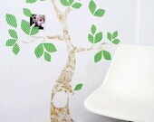 Family tree reusable fabric decals - vintage wallpaper, green striped leaves