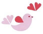 birdie decal - pink gingham, red/white spots - repositionable, reusable fabric bird wall art