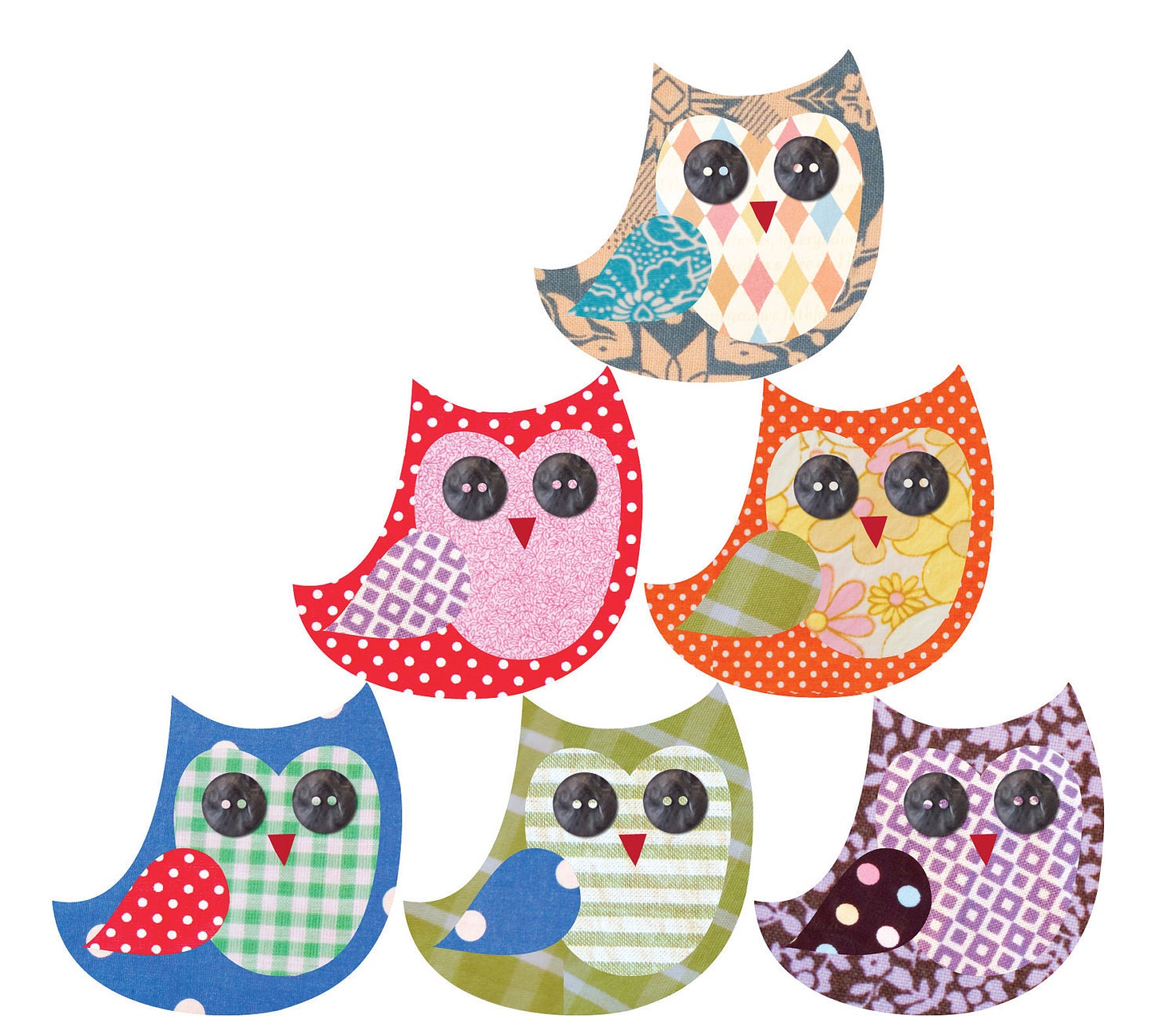 Owl friends, 6 reusable fabric decals