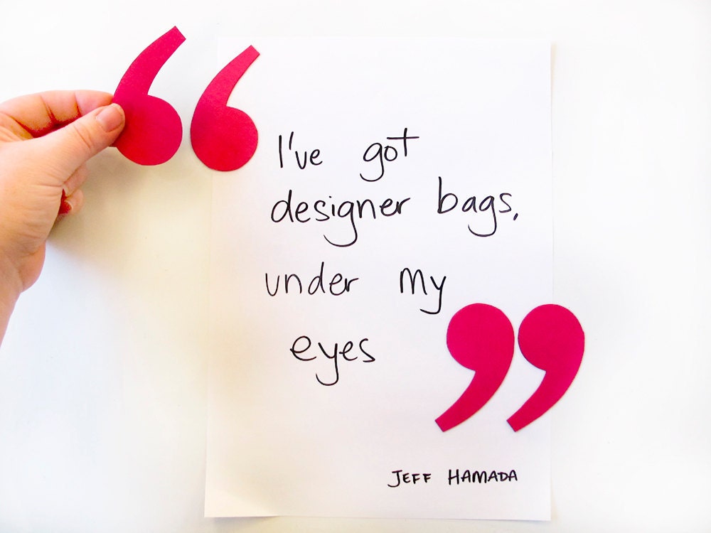 quote / unquote magnets - rounded quotation punctuation marks - hot pink fabric