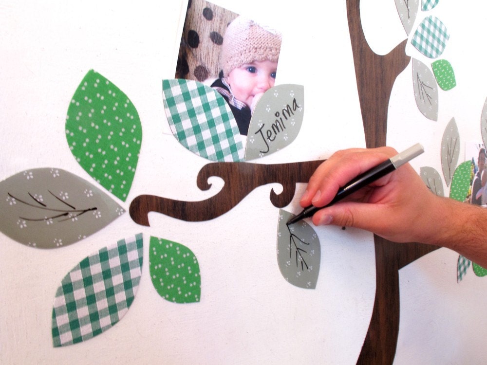 family tree - magnetic wall art (not vinyl) - woodgrain, green, fabric, whiteboard
