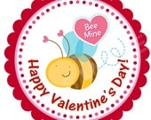 Adorable Valentines Day Bee - Personalized Stickers, Custom, Labels, Gift Tags, Envelope Seals, Party Favor, Baking, Goodie Bags, Treats, Cupcake, Valentines Day, Birthday, Pink, Red, Hearts, Set of 20 (2" Round) or 12 (2.5" Round)