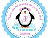 Winter ONEderland Any Birthday Age Penguin BOY or GIRL Stickers - Personalized Stickers, Custom, Labels, Gift Tags, Envelope Seals, Party Favor, Goodie Bags, Winter, Birthday, Thank You, Penguin, Baby Shower, Set of 20 (2") or 12 (2.5")