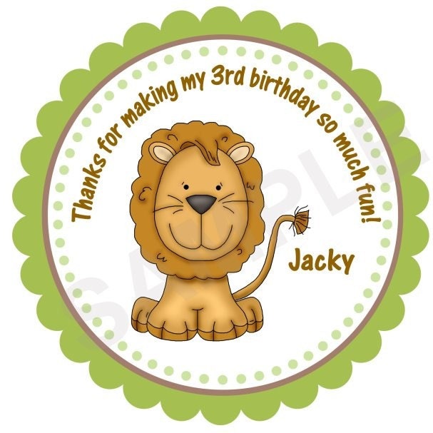 Happy Jungle Safari Party Stickers - Personalized Stickers, Custom, Labels, Gift Tags, Envelope Seals, Party Favor, Baking, Goodie Bags, Treats, Jungle, Safari, Birthday, Baby Shower, Thank You, Set of 20 (2" Round) or 12 (2.5" Round)