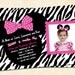 Cute Mouse Ears Zebra Print Birthday Invitation, Photo Invitation, Hot Pink, Zebra, Birthday, Thank You Card Available