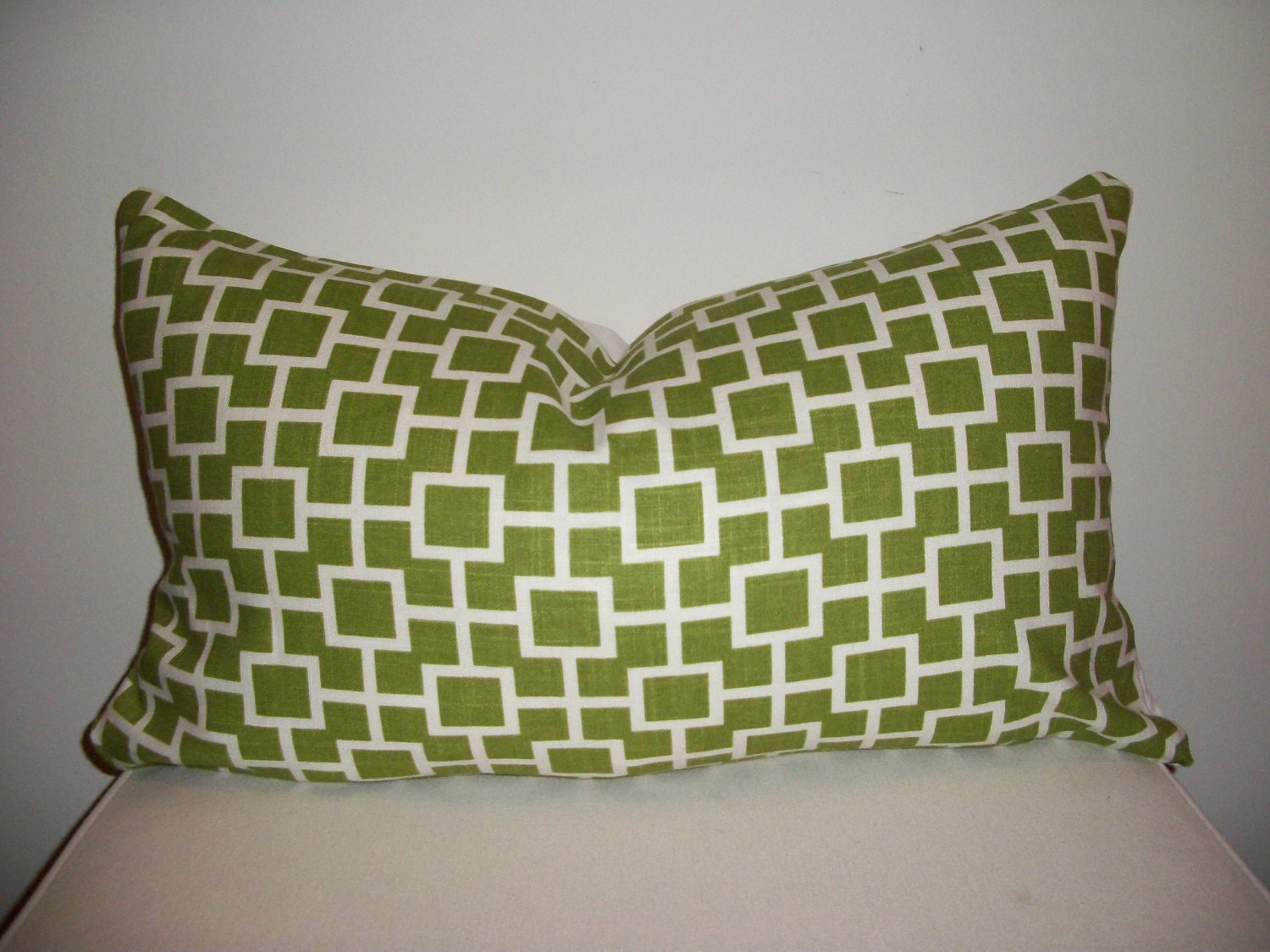 13 x 22 Green and Off White Geometric  Designer Lumbar Pillow Cover - Decorative Throw Pillow (18x18 and 20x20 custom sizes available)