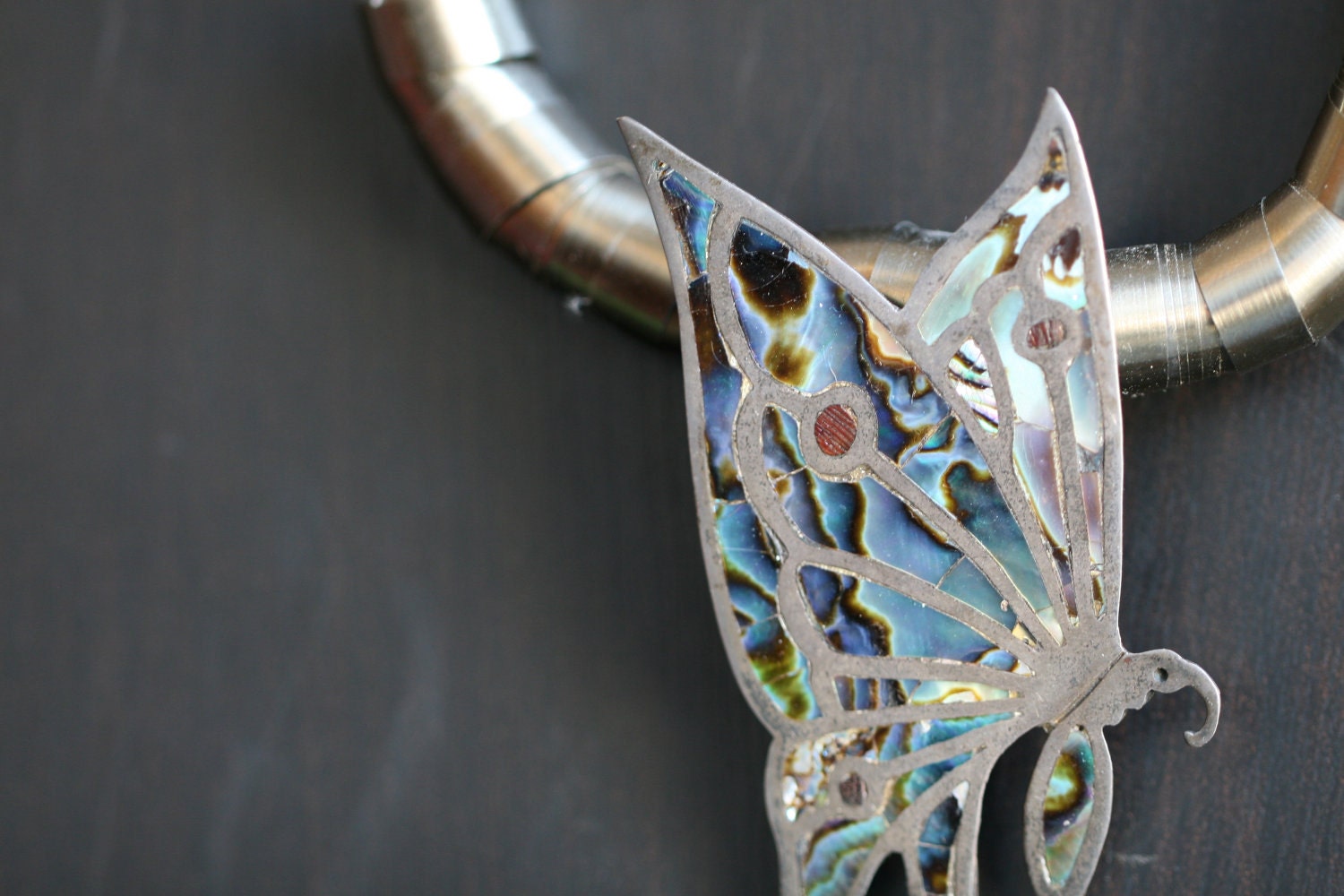 vintage mother of pearl butterfly necklace