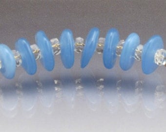 Lampwork glass bead disk baby blue disk bead flat beads  Anne Londez SRA