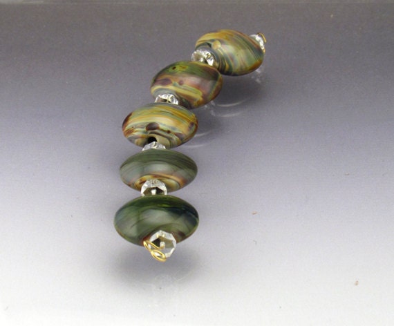 Lampwork glass bead set lentil Raku beads MADE to ORDER beads Anne Londez SRA